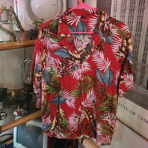 Hawaiian🌴 shirt designed in Italy, 2XL with red, white, and green palm fronds